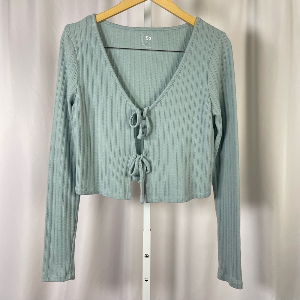 SO Women's Large Ribbed Crop Top Cutout Tie Sage Mint Green Boho Fairy Feminine
